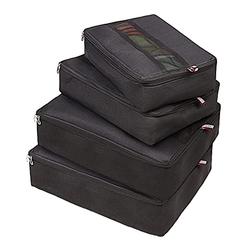 Image of IMAWORKS 4 Set Travel Organizer Pouch Packing Cubes Luggage Organiser Set Clothes Space Savers Bags (2 Large, 1 Medium and 1 Small Cube) Black, Laminated Fabric