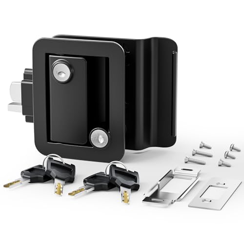 Image of RV Door Lock Replacement with Paddle Latch, Black RV Door Handle Lock for Travel Trailers and Campers,Includes 4 Keys