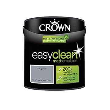2.5L CROWN Easy Clean MATT Emulsion Multi Surface Paint That can be Used on Walls, Ceilings, Wood and Metal. Stain & Scrub Resistant Formula – Blue Gravel