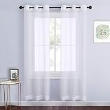 NICETOWN White Sheer Curtains 72 inches Long - Silver Eyelet Top Light Filtering Window Drapes Airy & Breathable Living Room Voile Panels for Flat/Apartment, 74' W Total 2 Pieces