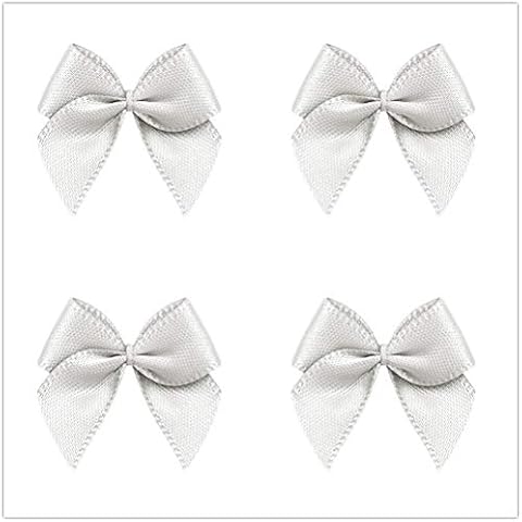 VIVIQUEN 50pcs Mini Satin Ribbon Bows Ribbon Flowers 25mm x 26mm Appliques DIY Craft for Sewing, Scrapbooking, Wedding, Gift (White) Cover