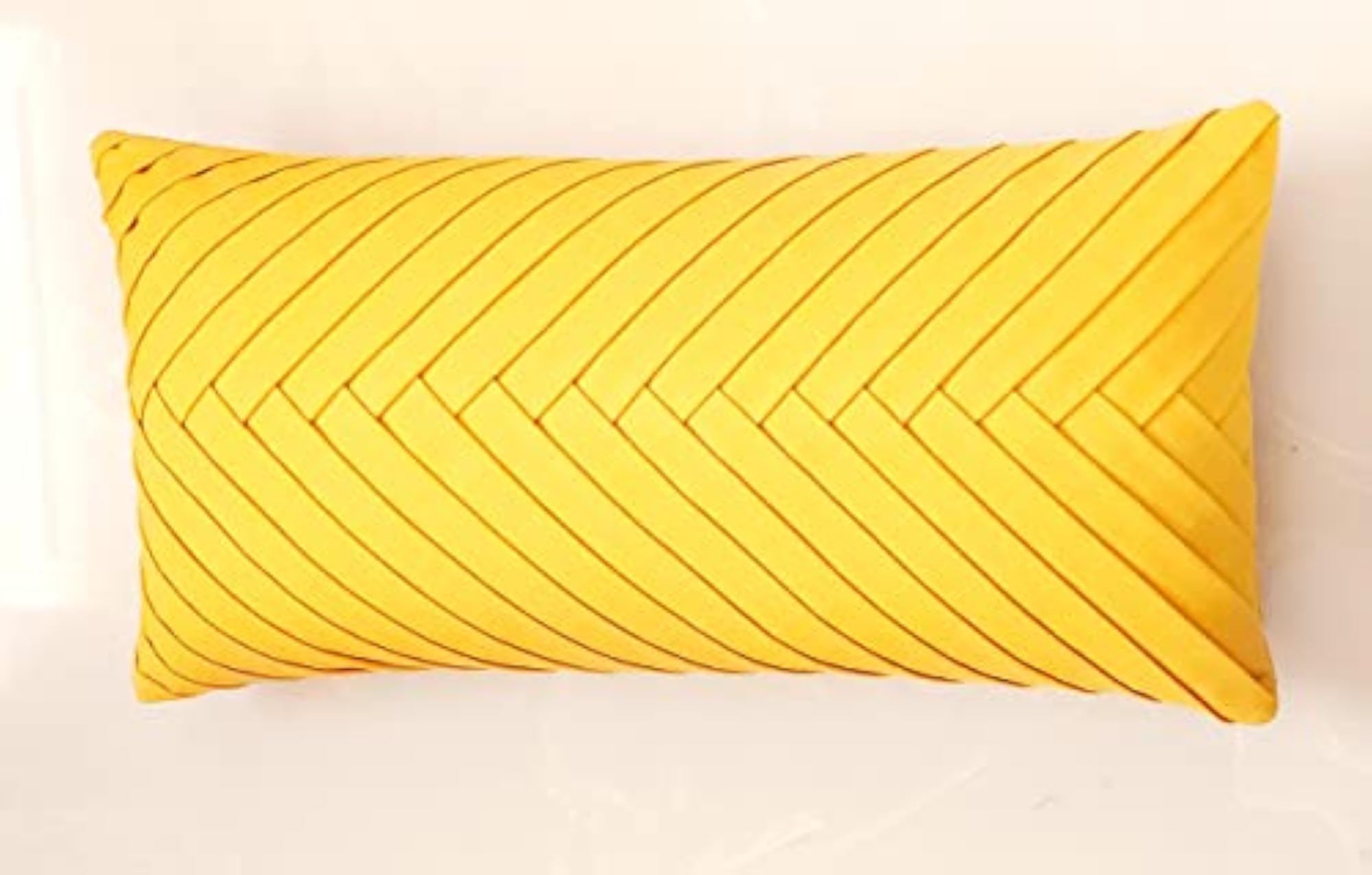 Yellow Pleated Rectangular Cushion Cover (14X14)