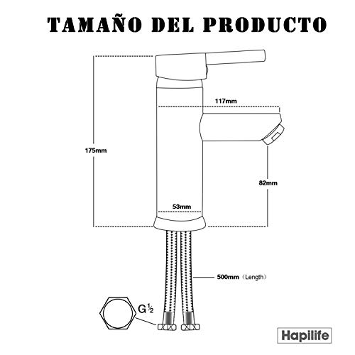 Hapilife-Grifo-Monomando-Lavabo-de-Laton-Cromo-con-Aireador-Agua-Fria-y-Caliente-Grifo-Lavabo-con-Mangueras-38-10-Anos-Garantia