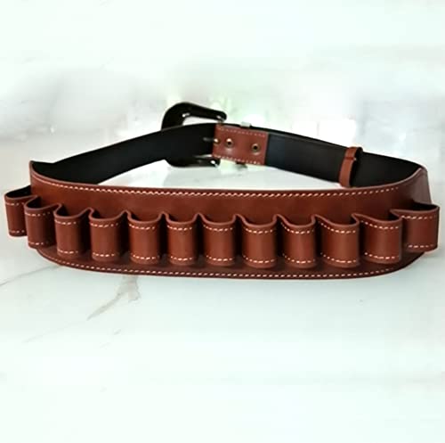 Hunting Ammo Pouch Shotgun Shell Cartridge Bandolier Belt 12 GA Shotgun Shell Cartridge Holder Belt (Light Brown)
