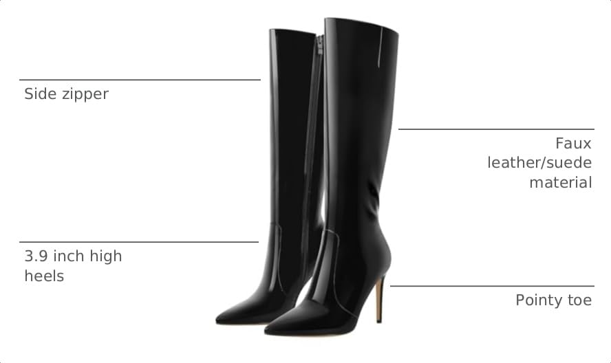 Image of LISHAN Women's Pointed Toe Under the Knee High Boots Stiletto High Heels