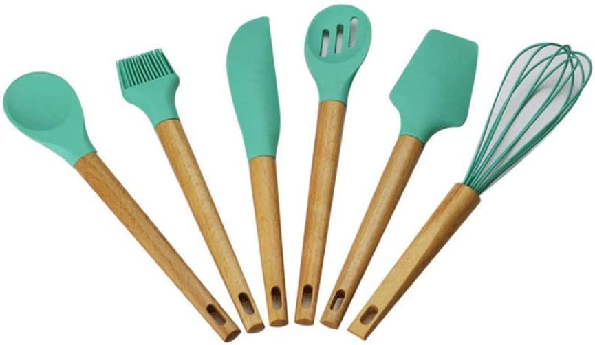 Küchenutensilien-Set Pfannenwender Silikon-Küchenwerkzeug-Set Kochutensilien-Set Pfannenwender Schaufel Suppenlöffel mit Holzgriff Spezielles hitzebeständiges Design