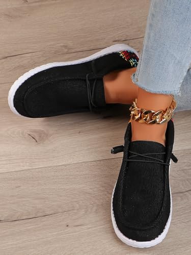 Black Geometric Print Sneakers – Colorful Pattern Casual Shoes with Non-Slip White Sole – Trendy Breathable Walking Shoes for Men & Women3