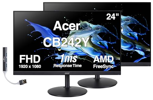 Image of Acer CB242Y 24 inch FHD IPS Monitor with 1ms Response Time, AMD FreeSync, Anti-Glare, Built-in Speakers, VESA Mount (100mm), HDMI, VGA & Dockztorm USB Port Expander, Black Color (UM.QB2AA.503) 2 Pack