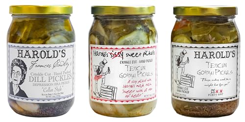 Harold’s Gourmet Gift Pickle Set (3 Jars, 16oz), Hot Dill Pickles, Sissy Sweet Pickles & Frances Cowley’s Salty Dill Pickles – Bread and Butter Pickles, Salad Pickles & Burger Pickles All in One