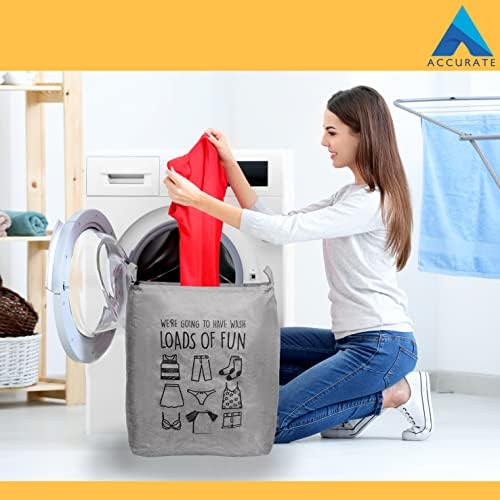 Accurate Collapsible Laundry Bag with Drawstring Closure, Clothes Basket, Durable Waterproof Fabric-Size [52 x 44 x 32 cm]-(GREY)