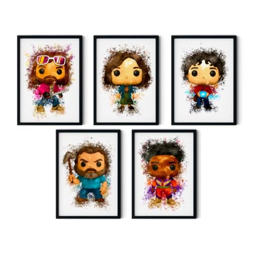 Image of Minecraft characters watercolour splash effect wall prints, set of 5 unframed A4 (21cm x 29.7cm) Minecraft characters cartoon wall art prints, Super colourful watercolour effect prints for kids room