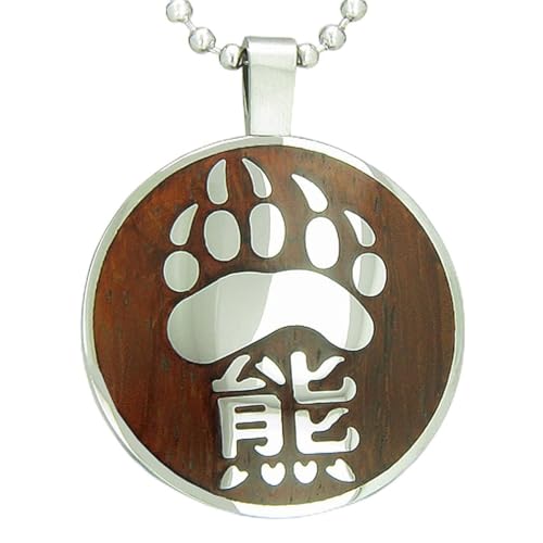 Magic Human Bear Paw Necklace - Grizzly Claw Viking Pendant for Protection - Unique Handmade Wood & Steel Medallion Norse Amulet - Adjustable 18" Chain - Spiritual Jewelry Gift for Men & Women
