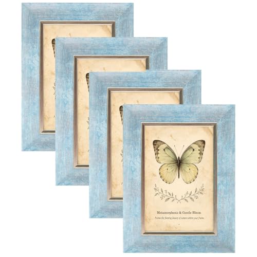 XUANLUO 4x6 Picture Frames Set of 4,Rustic Retro Photo Frame(Blue)