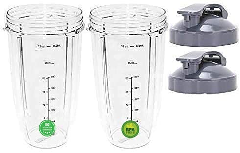 Replacement 32 Oz Cup with Flip Top To Go Lid Compatible with Nutribullet 32 oz Large Blender Cups (2 Pack)
