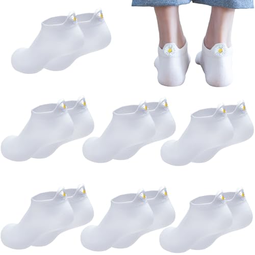 SwirlColor Trainer Socks Womens 4-7, 7 Pairs Weekly Cute Embroidered Daisy Ankle Socks Breathable Cotton Socks for Women Girls