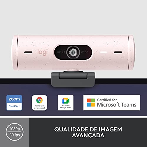 Webcam Full HD Logitech Brio 500 com Microfones Duplos com Redução de Ruídos, Proteção de Privacidad