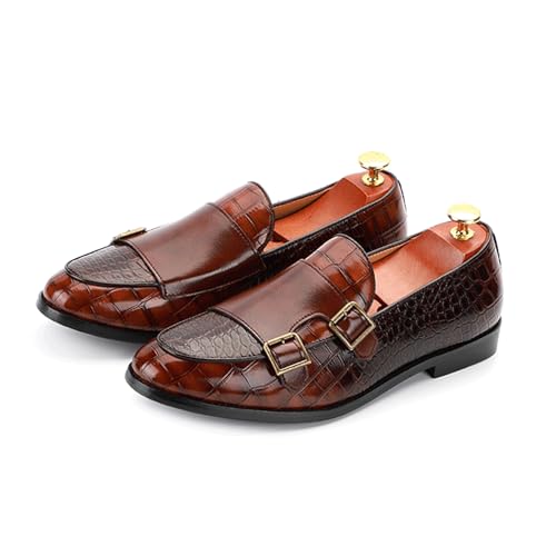 Men's Double Monk Strap Slip On Loafers Leather Formal Business Casual Comfortable Dress Shoes for Men