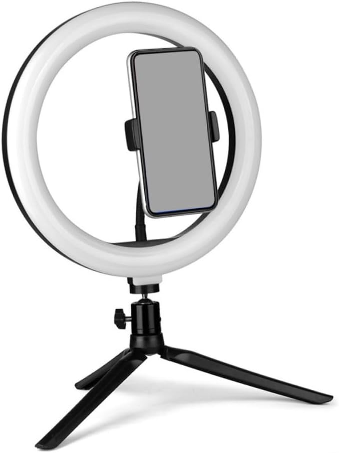 10-Inch USB Phone Tripod with Adjustable Three-Color Selfie Fill Light, Remote, Metal Stand for Live Streaming and Photography – Black