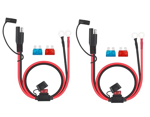 Dongge 2 PCS SAE Connector Motorcycle Battery Charger SAE Charging Cable SAE Quickly cuts The Plug to The 12V Ring Terminal Fuse Suitable for Charging Motorcycles Tractors Cars etc