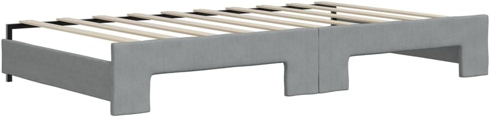 Modern Daybed with Trundle Light Grey Fabric Polyester Sturdy Platform Frame Storage Bedroom Furniture Easy-Assembly Durable Heavy-Duty Foundation No-Box-Spring-Needed
