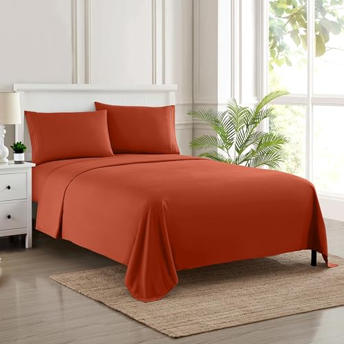 Image of Full Size Sheet Sets - Breathable Luxury Sheets with Full Elastic & Secure Corner Straps Built In - 1800 Supreme Collection Extra Soft Deep Pocket Bedding Set, Sheet Set, Full, Rust