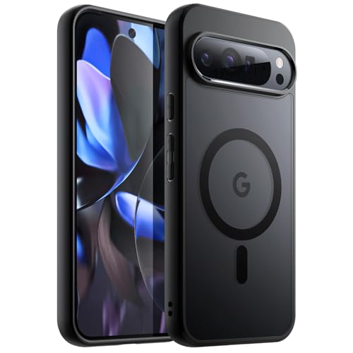 JETech Magnetic Case for Google Pixel 9/9 Pro 2024, Compatible with MagSafe, Translucent Matte Back Shockproof Phone Cover (Black)