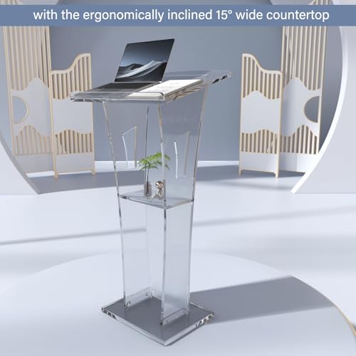 Barlezy 43" Tall Acrylic Podium Stand w/ Wide Surface Platform, Transparent by Barlezy - Image 8