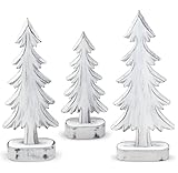 Gift Boutique Christmas Trees Wooden Table Decorations Centerpiece Holiday, Tree on Base Tiered Tray Tabletop Sign Decor for Office Dining Mantle Home Winter Xmas Party Supplies - Set of 3 - White
