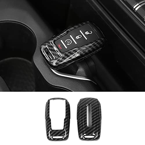 RAZPOY for RAM Key Fob Cover Carbon Fiber Remote Control Cover Smart Key Protector Key Case Shell Holder for 2018-2023 Dodge RAM 1500 2500 3500 Accessories ABS