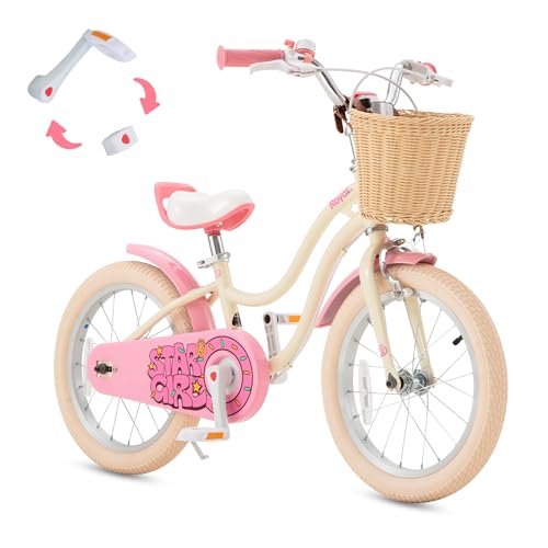With Basket And Dual Handbrake, 18 Inch Toddlers To Big Kids 5-8 Years, Cream Pink