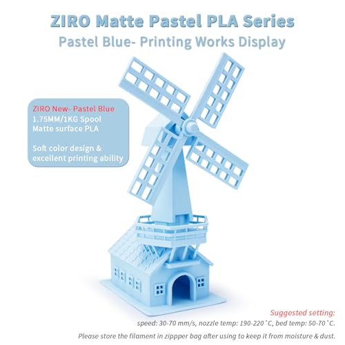 Image of ZIRO Matte Pastel Colors PLA Series, Tougher & Stronger, 1.75mm Pastel Blue | Fit for Most FDM 3D Printer, 1.75mm 1KG Spool, Dimensional Accuracy + /-0.03mm, Colorful PLA FilamenT