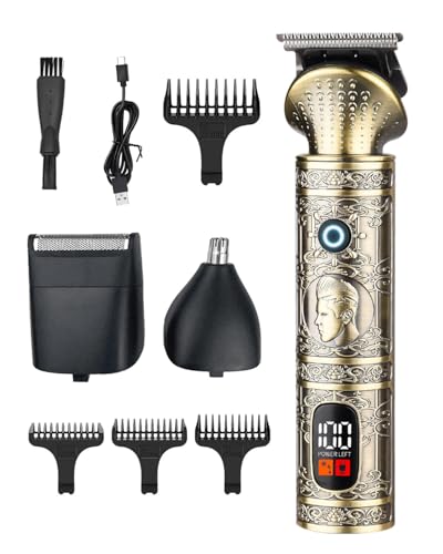 Maquina de Cortar Pelo Hombre 3 en 1, Cortapelos Hombre Vintage con Pantalla LED y Carga USB, Trimmer Profesional Barba y Nariz, Maquinilla de Pelar para Cuerpo
