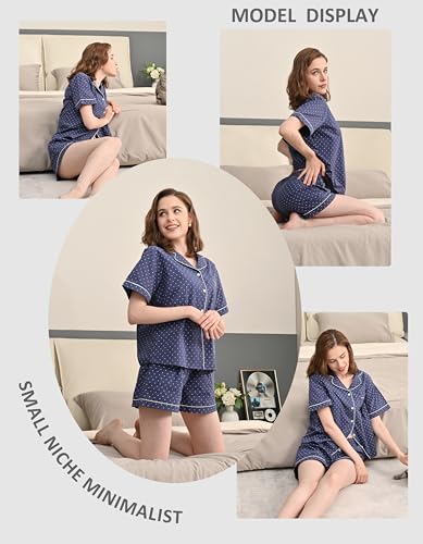 Image of NAP BOUND 100% Cotton Pajamas for Women Sets 2 Pieces Pjs Button short sleeves with Pockets Soft Sleepwear Loungewear XS-XXL