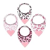 Pickle & Olive - Baby Bandana Girl Teething Bibs with Attached Silicone Teether - Set Of 4 -Leopard