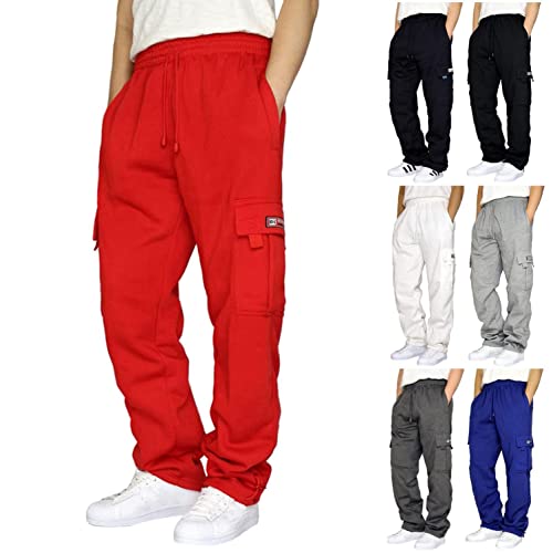Zpervoba Men's Heavyweight Cargo Fleece Sweatpants With Pockets Stretch Elastic Waist Cargo Pants Drawstring Joggers Trousers Grey, X-Large #TOP2