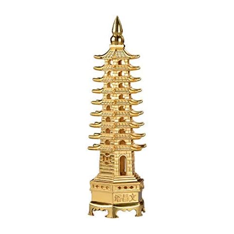 5.1'' Alloy Fengshui 9 Level Pagoda Wenchang Tower Statue Protection Business Rises Desk Decor Collectible Golden Color ZD111 Cover