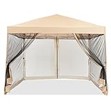 GarveeHome Easy Setup Pop-Up Canopy Tent 10x10ft – Waterproof Outdoor Gazebo with Mesh Mosquito Netting, Removable Sidewalls, UV Protection, Portable Sun Shelter for Camping, Patio, Beach, Events –