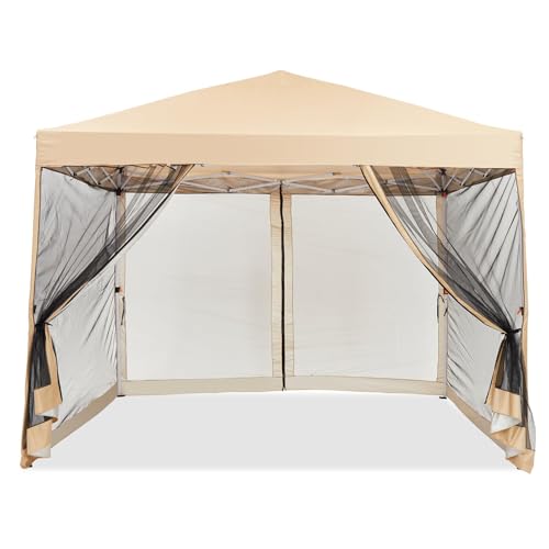 GarveeHome Easy Setup Pop-Up Canopy Tent 10x10ft – Waterproof Outdoor Gazebo with Mesh Mosquito...