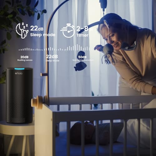 Afloia Air Purifiers for Home Large Room Up to 1076 Ft², 3-Stage Filter Air Purifiers for Bedroom 22 dB, Air Purifiers for Pets Dust Dander Mold Pollen Odor Smoke, Kilo Black, 7 Colors Light