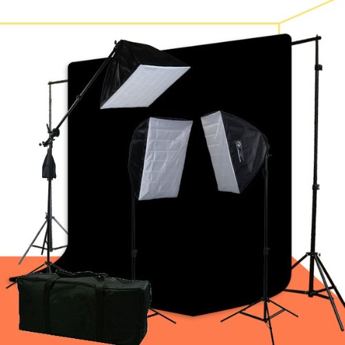 Image of ePhotoInc 3200K Warm Lighting 2400 Watt Photo Video Portrait Lighting Kit with Black Muslin Background Support Stands Case H9004SB2-69B 3200K