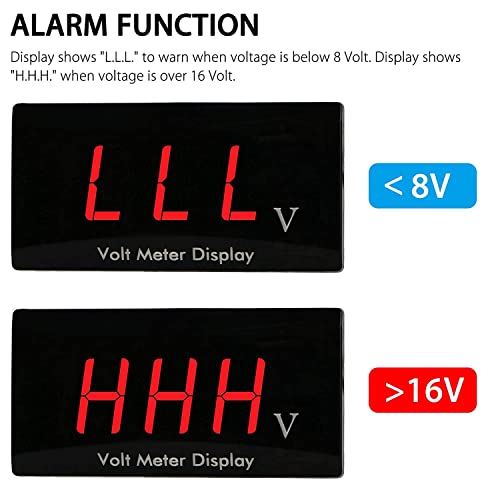Car Digital Voltmeter Gauge Dc 12V, Waterproof Led Digital Display Voltmeter For Car Motorcycle, Power Energy Led Volt Meter For Car Battery Voltage Monitor (Red) #TOP3