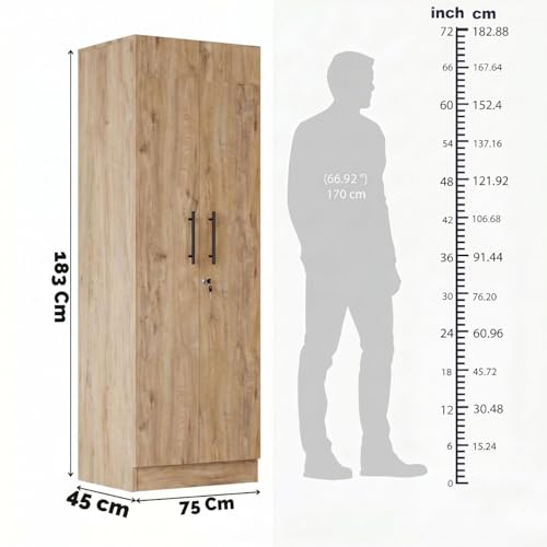 Image of FFO 2 Door Wardrobe | Multi-Purpose Wardrobe Organizer with Shelves | Engineered Wood Cupboard for Living Room, Bedroom & Office | Modern Sideboard Storage Unit Milok DIY.