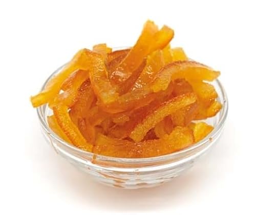 600g Filetti di Arancia Candita Romeo 60mm x 6mm. Frutta Italiana Naturale al 100%. Senza Coloranti, Senza Additivi, Senza Solfiti. Vaschetta da 600grammi. Senza Conservanti, solo Frutta e Zuccheri.