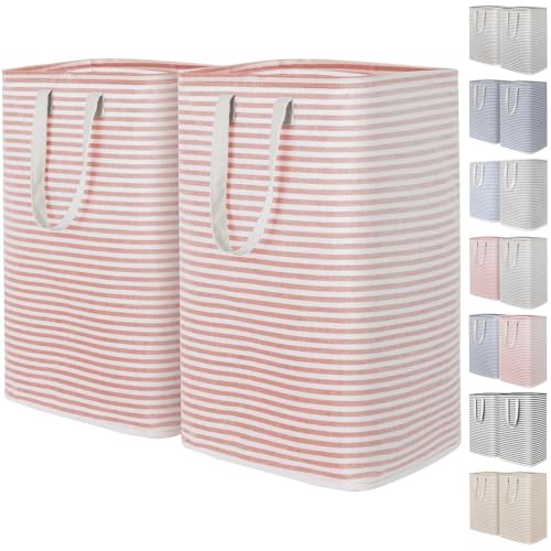Lifewit 2 Pack 80L Large Laundry Hamper, Collapsible Laundry Basket with Easy Carry Handles, Freestanding Waterproof Washing Basket in Laundry Room Bedroom Bathroom Dorm, Pink