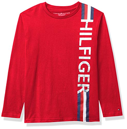 Tommy Hilfiger Boys' Vertical Hilfiger W Global Stripe LS TEE, Open Red, S 8/10