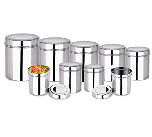 RBGIIT Steel Dabba Set Steel Jar Ser/Grocery Store Container Set, Steel Box Kitchen Storage Canister(Dabba),All Use Different Size Dibba Set/Condiments Set With Lid (set of 9) RBGIIT Steel Dabba Set Steel Jar Ser/Grocery Store Container Set, Steel Box Kitchen Storage Canister(Dabba),All Use Different Size Dibba Set/Condiments Set With Lid (set of 9)