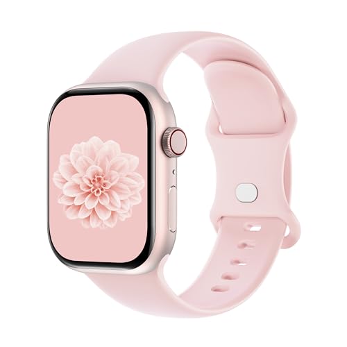 Aegce Silicone Sport Band Compatible with Apple Watch 41mm 40mm 38mm 42mm Women Men Soft Strap Replacement Wristband for iWatch Ultra SE 3 2 1 Series 11 10 9 8 7 6 5 4 Light Pink S/M
