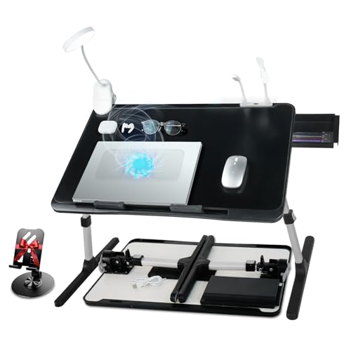Image of iXTRA Adjustable Laptop Lap Desk with Cooling Fan USB Light for Adults 60 * 40cm,Black