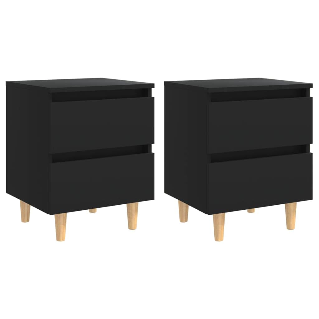 vidaXL - Nachttische 2 Stk. mit Kiefernholz-Beinen Schwarz 40x35x50 cm