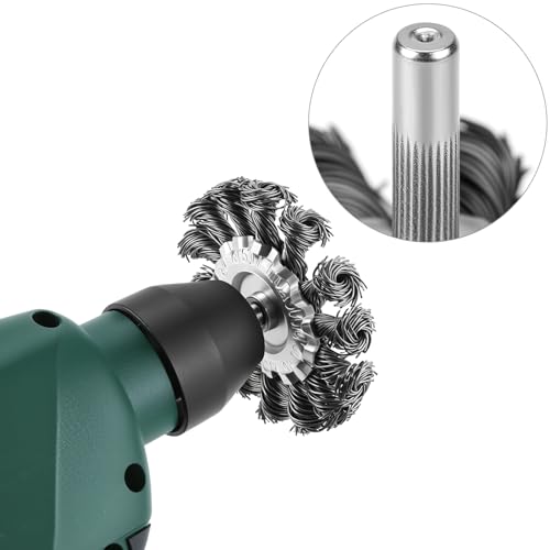 Image of QWORK 3Inch Knotted Wire Wheel Brushes, 3 Pcs Twist Brush Set for Rust, 1 /4-Inch Shank, Maximum 4500 RPM, Corrosion & Paint Removal, Hardened Steel Wire